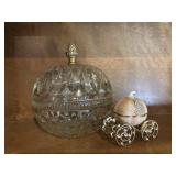 Glass trinket dish and enamel trinket box
