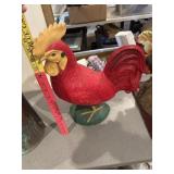 Large red, ceramic rooster chicken