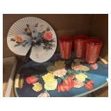 Vintage floral serving tray, Japan, three MCM