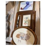 Grouping of art oils, and stitchery