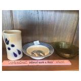 Anchor Hocking Sereno green bowl, mug, blue bowl