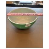 Green Pyrex mixing bowl 8 1/2 inch some paint