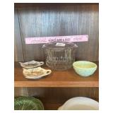 Two Grace teabag holders, clear, candy bowl, etc.