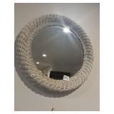Round white wicker mirror