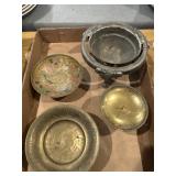 Vintage metalware, engraved brass plate,