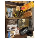 Box lot of treasures, 1776 medallions, radio,