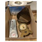 Vintage brass home decor, mantel clock, planter,