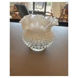 Vintage hobnail, glass vase, white opalescent