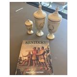 Vtg Italian regency tole metal urns and Kentucky