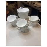 Indiana glass milk glass pedestal bowl and 6 cups