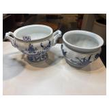 Vintage blue And white porcelain footed soup