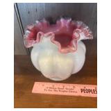 Vintage Fenton art glass vase, peach crest line?