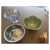 Green cabbage bowl, blue bowl + compote, rabbit
