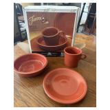 Vintage Fiesta box with salad plate, mug and soup