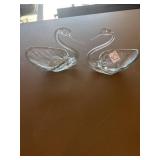 Two glass swan propagation vases, plant holders