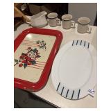 Large Daniel Cremieux platter, MCM metal tray,
