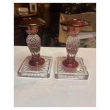 Two Westmoreland glass Wakefield candle holders