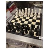 Complete chess set, marble board, porcelain