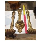 MCM vintage metal wall sconces, and two ladles,
