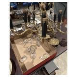 Ornate brass chandelier with glass prisms