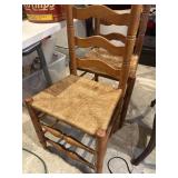 2 vintage oak ladder back chairs with good rush