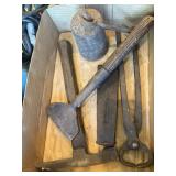 Vintage tools, craftsman hammer, snips, wedge