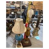 2 vintage electric lamps, blue and amber glass