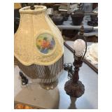 2 electric vintage lamps and vintage beaded shade