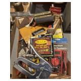 Box lot tools, staple guns, tin snips, staples,