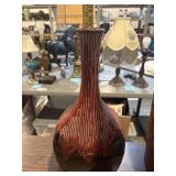 Large vintage MCM style ceramic vase red fluted