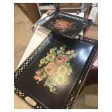Two vintage mid-century hand-painted toleware