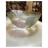Vintage handpainted frosted glass serving bowl