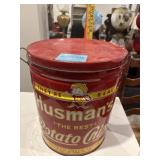 Large vintage Husmans potatoes chip metal covered