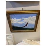 Oil print of an eagle, framed 15x17