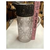 Antique silver mounted pressed glass pitcher late