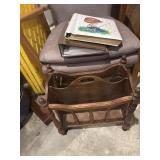 Wooden magazine rack and two photo albums