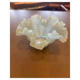 Vintage blue opalescent art glass bowl, Fenton