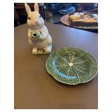 Green cabbage salad plate and rabbit teapot