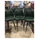 6 MCM metal swivel barstools, pine green vinyl,