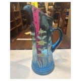 Antique Victorian era blue glass water pitcher,