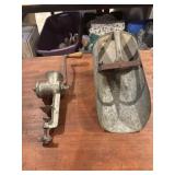 Large vintage galvanized grain scoop, and