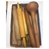 Four vintage rolling pens and Gourd