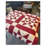 78ï¿½ x 94ï¿½ hand sewn quilt, red white pinwheel