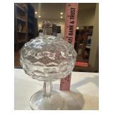 Antique clear pressed glass covered candy dish,