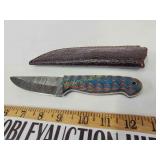 Damascus knife with sheath