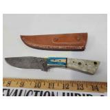 Damascus knife with sheath