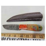 Damascus knife with sheath