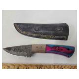 Damascus knife with sheath