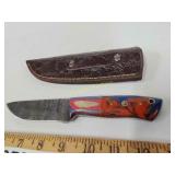 Damascus knife with sheath