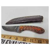 Damascus knife with sheath